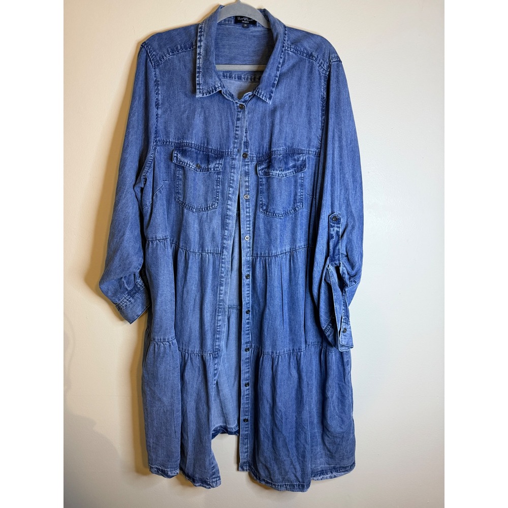 Velvet Heart 2X Denim Chambray Tiered Shirt Dress Babydoll Boho Fall